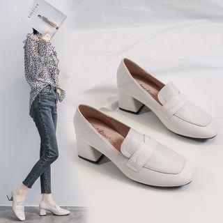 Block-heel Plain Loafers