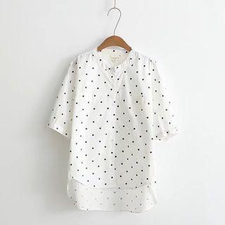 Elbow-sleeve Dotted Shirt