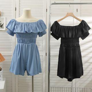 Plain Pleated Ruffle Jumpsuit