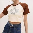 Round-neck Two Tone Printed Cropped Top
