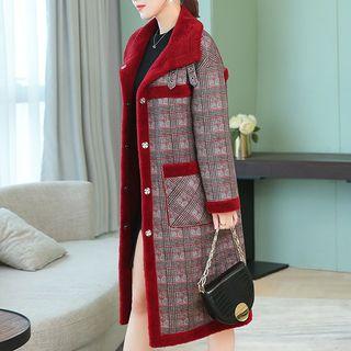 Fleece-lined Plaid Snap-button Coat