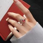 Rhinestone Open Ring 1 Pc - Silver & Red - One Size