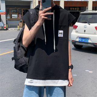 Sleeveless Mock Two-piece Hooded T-shirt