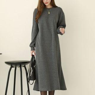 Ruffled Fleece Long Sweatshirt Dress