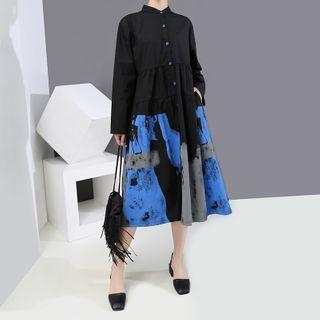 Printed Midi A-line Shirtdress Black - One Size