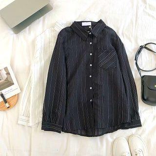 Striped Loose-fit Long-sleeve Blouse