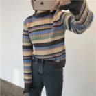 Striped Ribbed Sweater As Shown In Figure - One Size