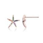 925 Sterling Silver Plated Rose Gold Simple Starfish Stud Earrings With Colorful Austrian Element Crystal Rose Gold - One Size