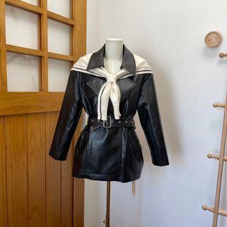 Faux Leather Button Jacket / Shawl
