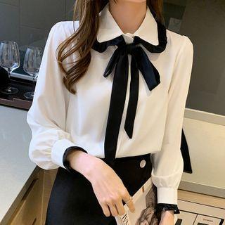 Two Tone Tie-neck Blouse