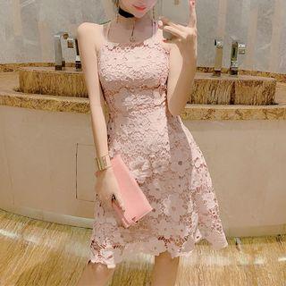 Cross Open-back Lace Dress