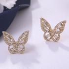 Rhinestone Butterfly Earring 1 Pair - 925 Silver Needle Earrings - One Size