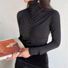 Turtle-neck Shirred-front Top