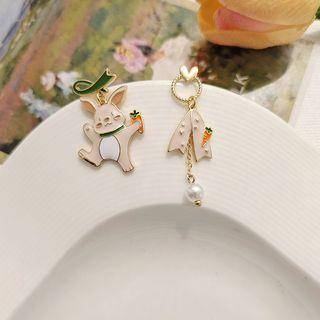 Rabbit Carrot Glaze Asymmetrical Alloy Dangle Earring