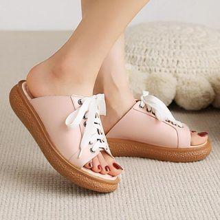 Peep-toe Lace-up Flat Slide Sandals