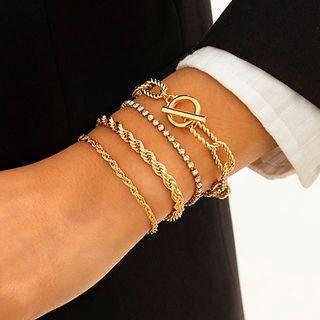 Set Of 4: Rhinestone Bracelet + Chain Bracelet