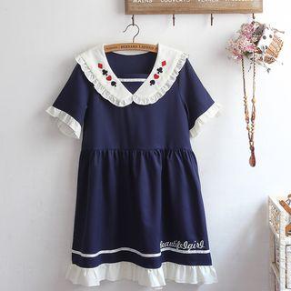 Short-sleeve Wide Collar Chiffon Dress