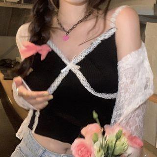 Lace Trim Camisole Top / Lace Cardigan