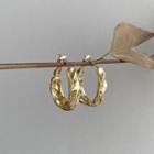 Shirred Alloy Hoop Earring 1 Pair - 925 Silver Needle - Gold - One Size