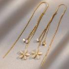 Flower Cat Eye Stone Fringed Earring B-226 - 1 Pair - Gold - One Size