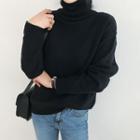 High-neck Colored Wool Blend Sweater