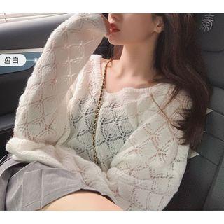 Sheer-knit V-neck Sweater