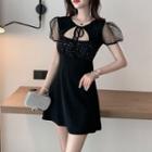 Sheer Short-sleeve Cut Out A-line Dress