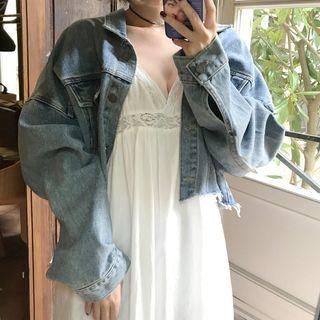 Letters Embroidered Cropped Denim Jacket