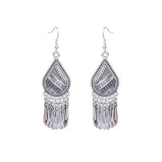 Fringed Drop Earring 1 Pair - Hqef-521 - Silver - One Size