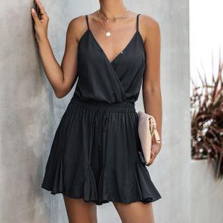 Plain Spaghetti Strap V-neck Playsuit