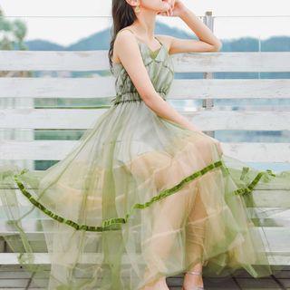 Strappy Midi Sheer A-line Dress