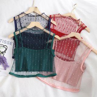 Set: Dotted Sleeveless Mesh Top + Cropped Camisole Top