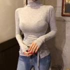 Turtleneck Long-sleeve Drawstring T-shirt