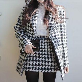 Set: Houndstooth Button Coat + Mini A-line Skirt