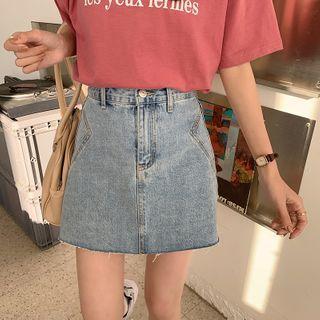 High-waist Washed A-line Mini Denim Skirt