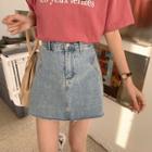 High-waist Washed A-line Mini Denim Skirt