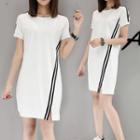 Striped Short Sleeve Side Slit T-shirt Dress