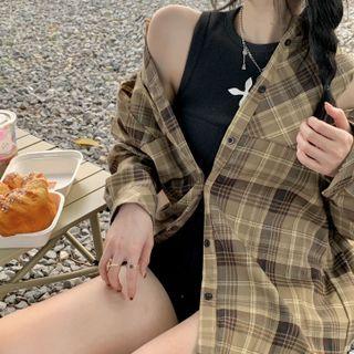 Plaid Shirt / Print Tank Top