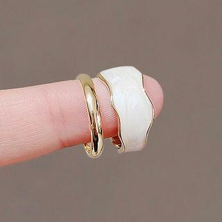 Set Of 2: Alloy Ring Ly2330 - Gold & White - One Size