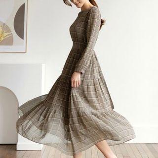 Tie-waist Tiered Plaid Dress