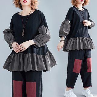 Panel Capri Lantern-sleeve T Shirt