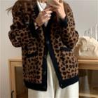 Leopard Print Knit Cardigan Brown - One Size