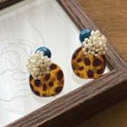 Faux Pearl Leopard Print Resin Disc Dangle Earring