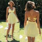 Spaghetti-strap Halter Neck Eyelet Mini A-line Dress