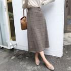 Plaid Long A-line Skirt Beige - One Size
