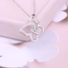 925 Sterling Silver Rhinestone Butterfly Pendant Necklace Pendant - White - One Size