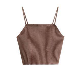Plain Knit Cropped Camisole Top Coffee - One Size