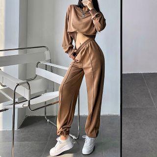 Plain Sweatshirt / High-waist Wide-leg Sweatpants