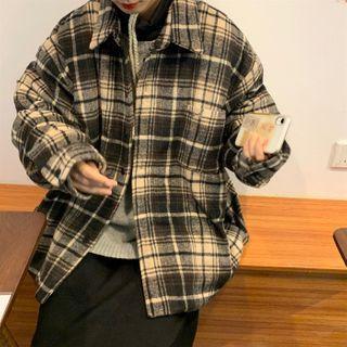 Plaid Long-sleeve Jacket As Shown In Figure - One Size