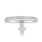 Pink Dot Pattern Bear Charm With Steel Bangle Steel - One Size
